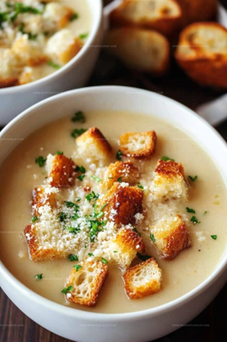 Creamy Garlic Bread Soup With Homemade Croutons Recipe