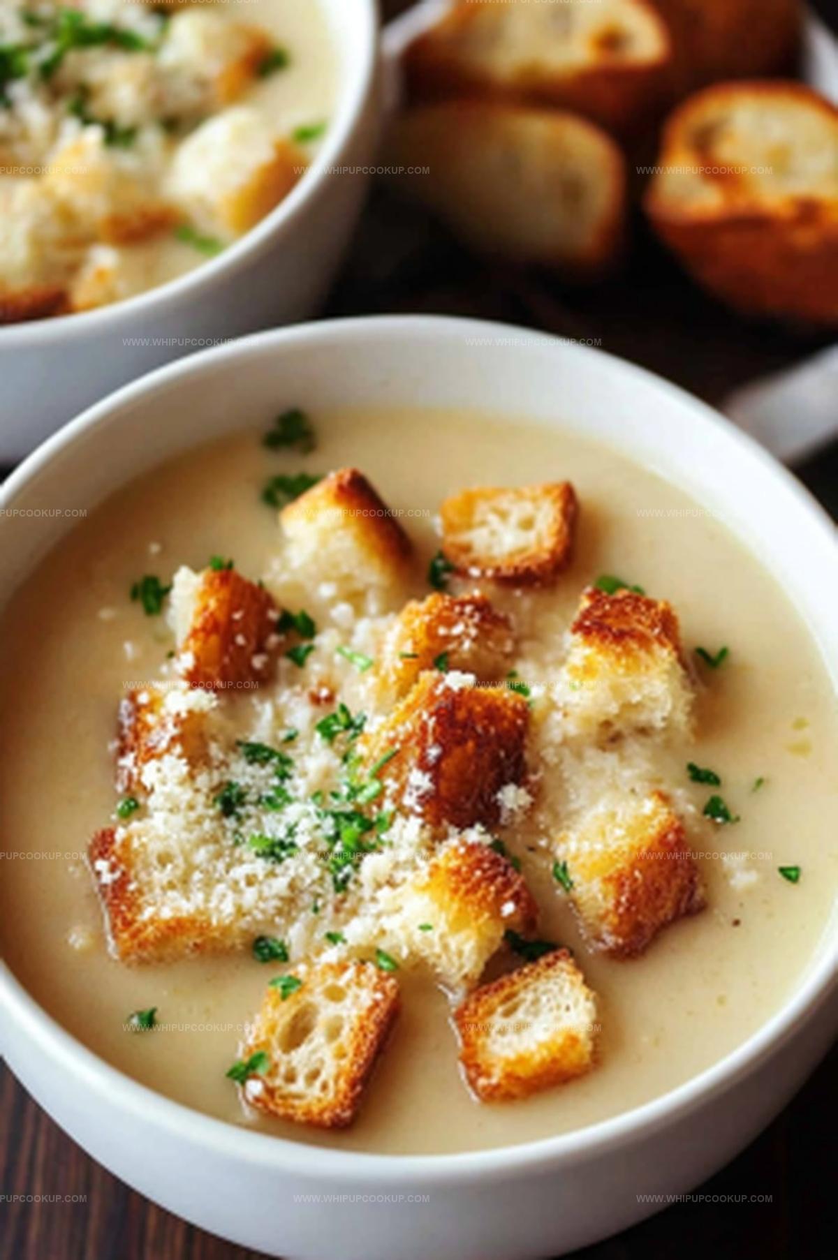 Creamy Garlic Bread Soup With Homemade Croutons Recipe