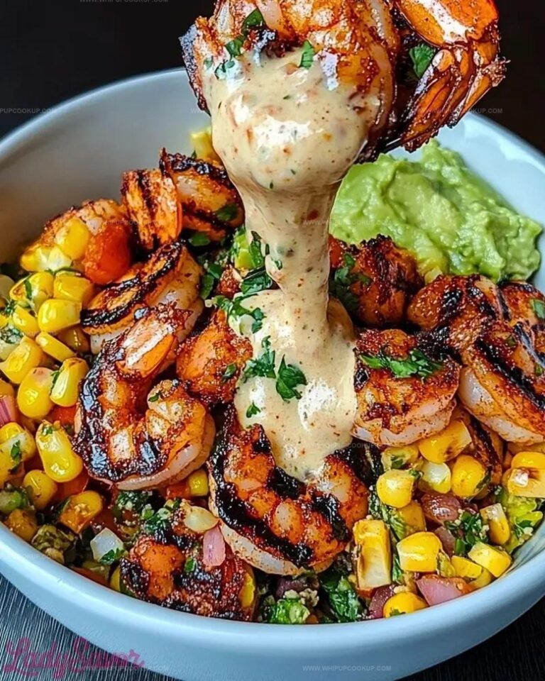 Grilled Shrimp Bowl with Avocado, Corn Salsa & Creamy Sauce Recipe