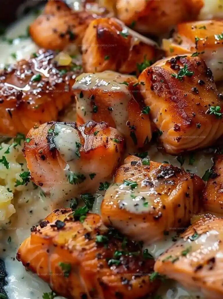 Salmon Bites with Garlic Cream Sauce Recipe