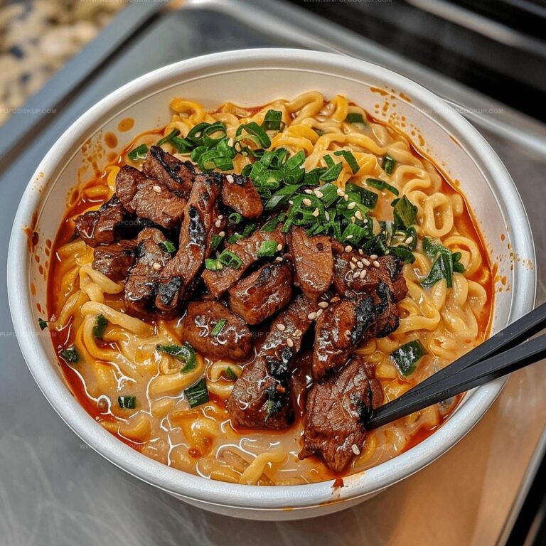 Spicy Korean Ramen with Grilled Beef & Creamy Sauce Recipe