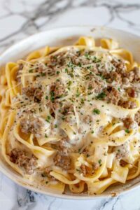 Creamy Ground Beef Alfredo Pasta Recipe