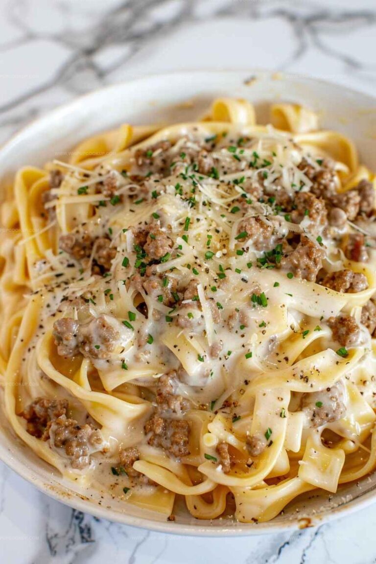 Creamy Ground Beef Alfredo Pasta Recipe