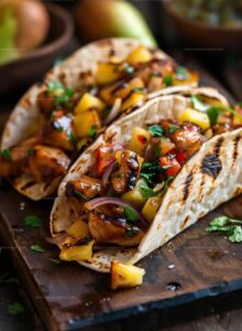 Teriyaki Chicken Tacos with Grilled Pineapple Pear Salsa Recipe