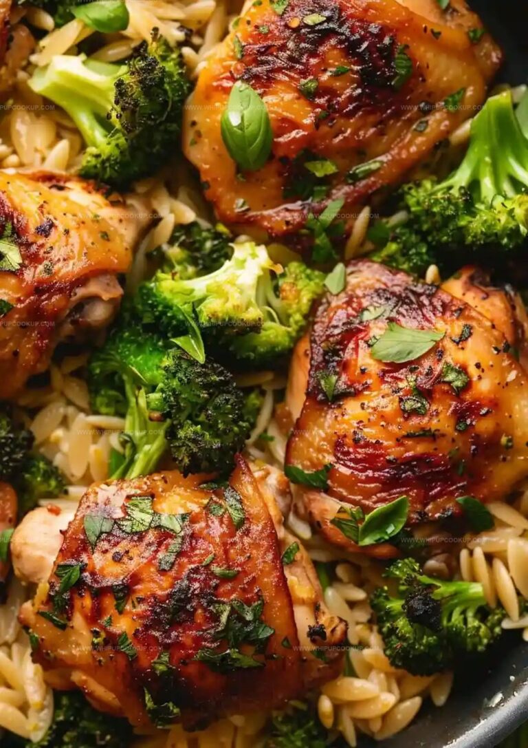 Skillet Chicken Thighs with Broccoli and Orzo Recipe