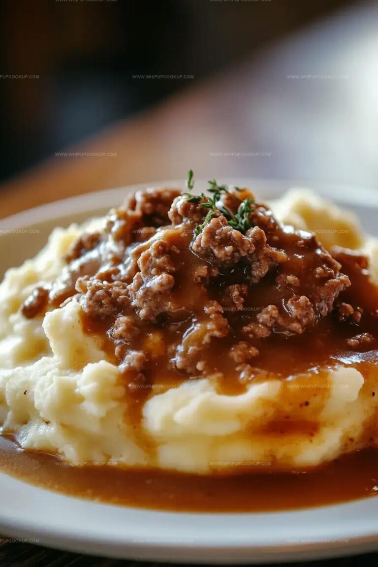 Homey Ground Beef and Gravy Over Mashed Potatoes Recipe
