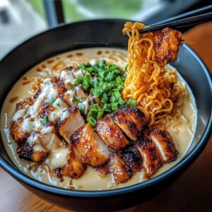 Fiery Chicken Ramen with Creamy Garlic Sauce Recipe