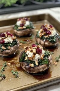 Balsamic-Glazed Cranberry & Goat Cheese Stuffed Mushrooms With Spinach Recipe