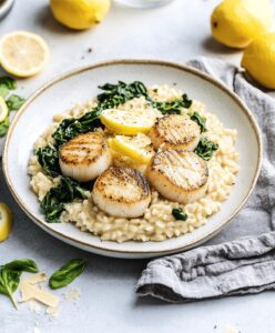 Lemon Butter Scallops Over Parmesan Risotto Recipe
