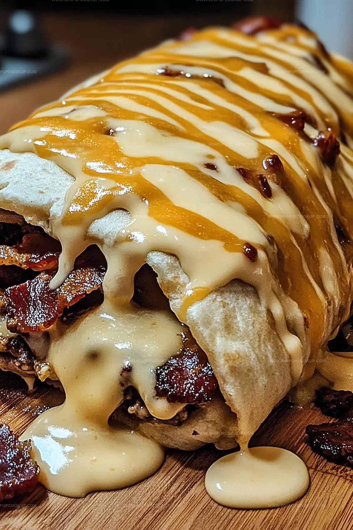 Bacon Cheeseburger Burrito With Pile Of Bacon And Creamy Cheese Sauce Recipe