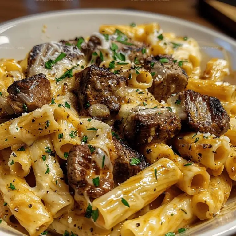 Garlic Butter Steak Tips with Cheesy Rigatoni Recipe