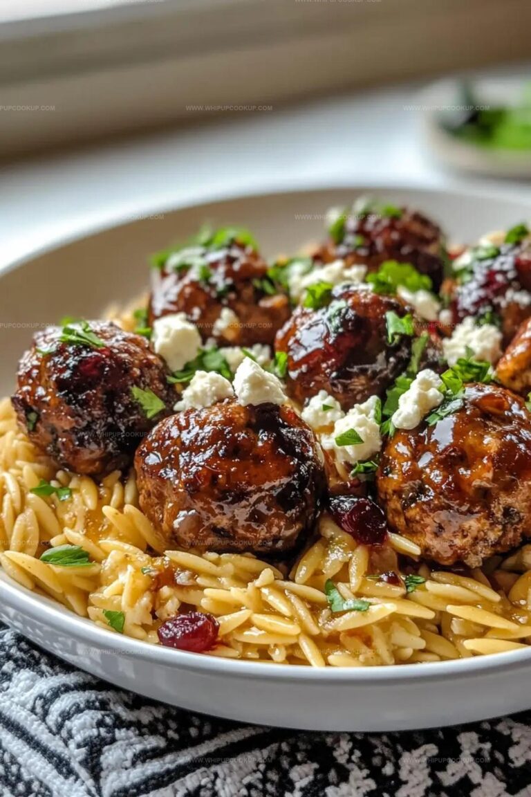 Cranberry & Goat Cheese Chicken Meatballs with Lemon Garlic Orzo Recipe