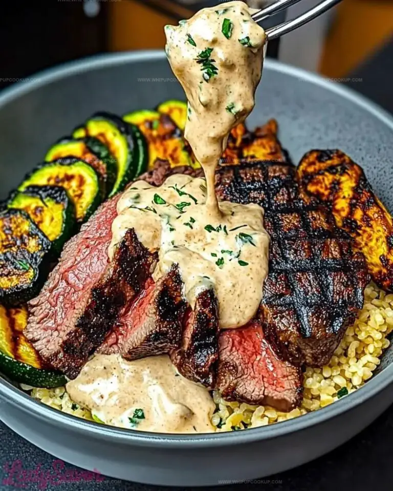 Grilled Steak Bowl with Creamy Sauce & Grilled Zucchini Recipe