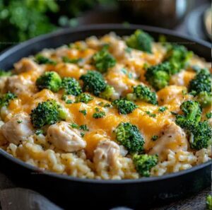 One Pan Cheesy Chicken Broccoli And Rice Recipe