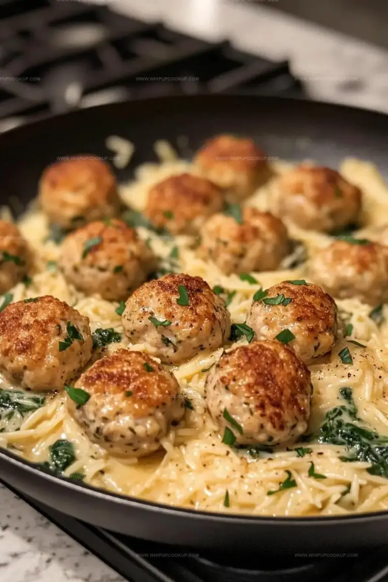 Creamy Lemon Chicken Ricotta Meatballs with Garlic Orzo Recipe