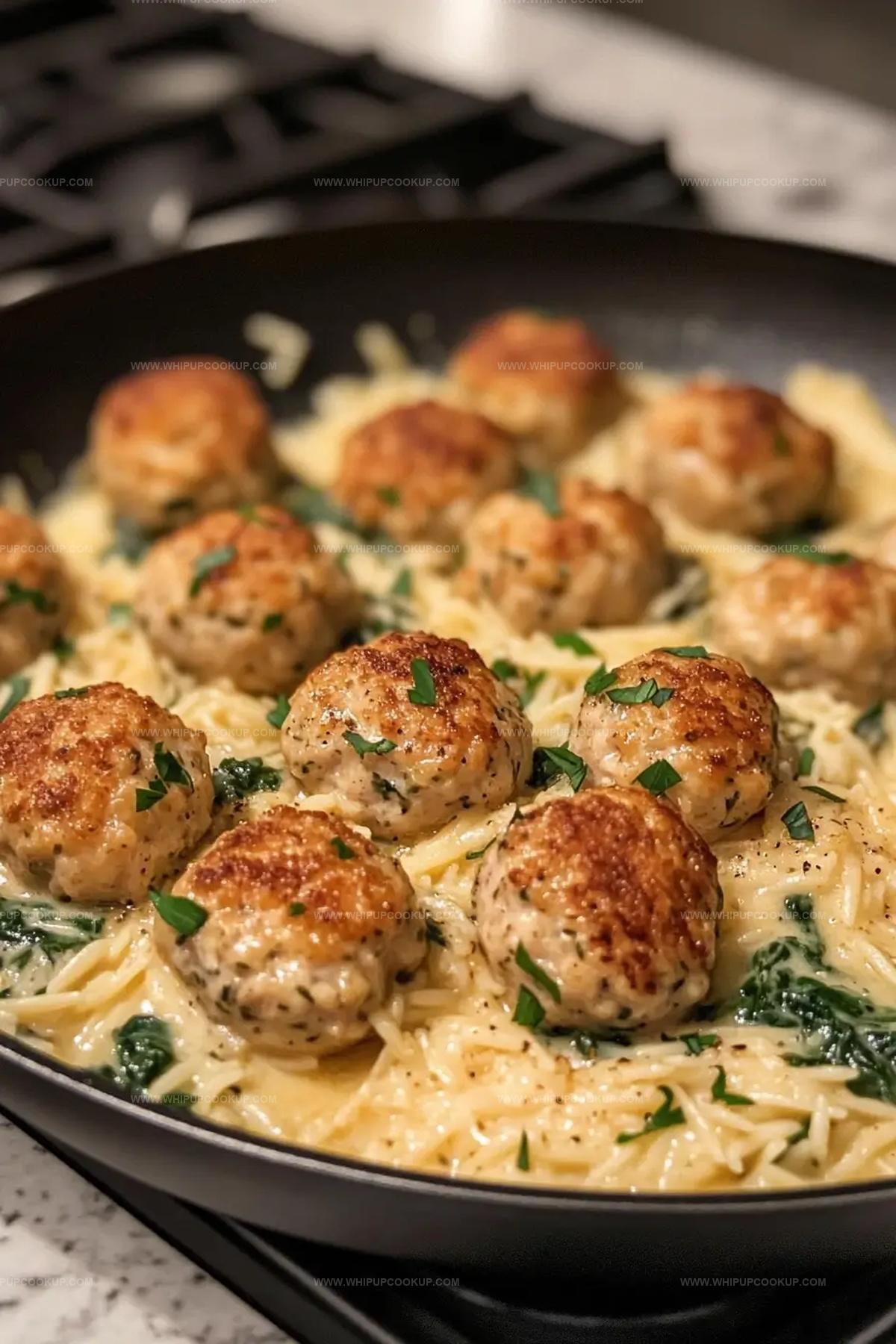 Creamy Lemon Chicken Ricotta Meatballs with Garlic Orzo Recipe