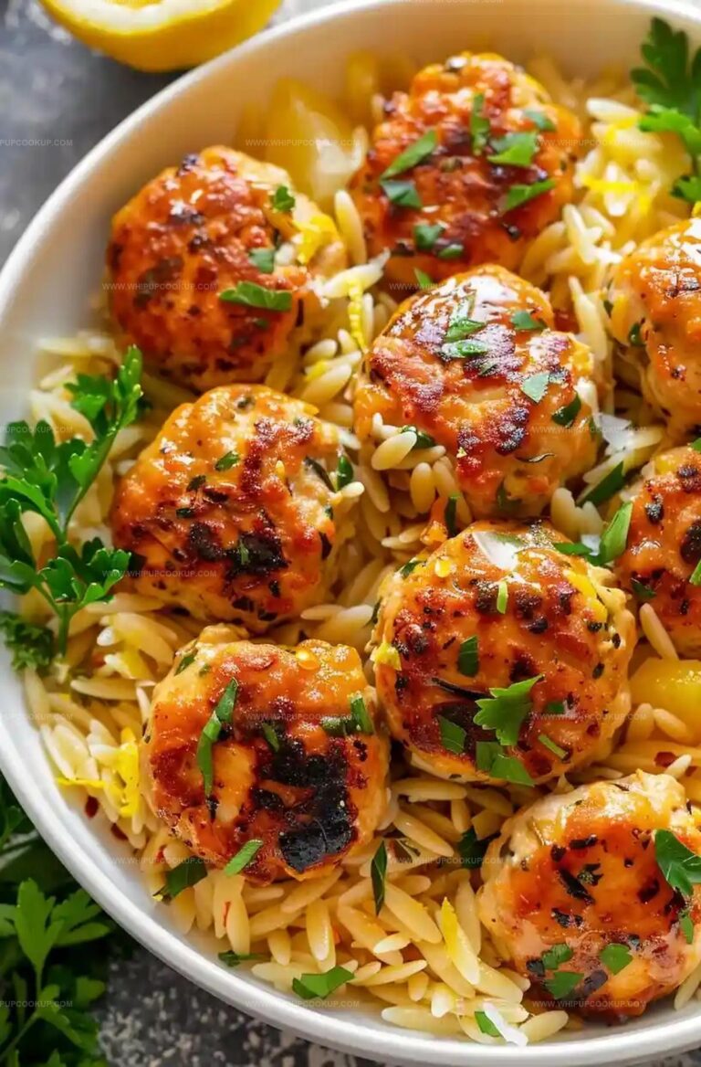 Greek Chicken Meatballs with Lemon Orzo Recipe