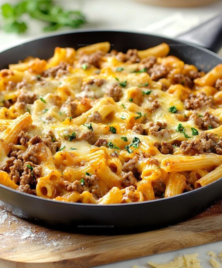 Cheesy Ground Beef Pasta Skillet Recipe