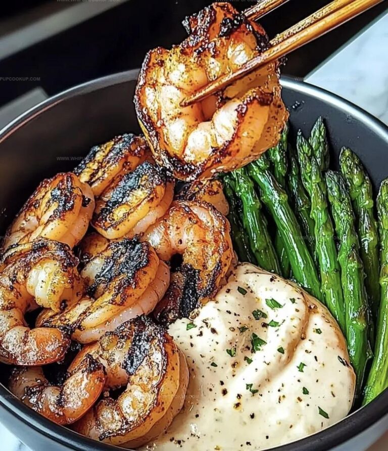 Grilled Shrimp Bowl with Asparagus & Creamy Garlic Sauce Recipe
