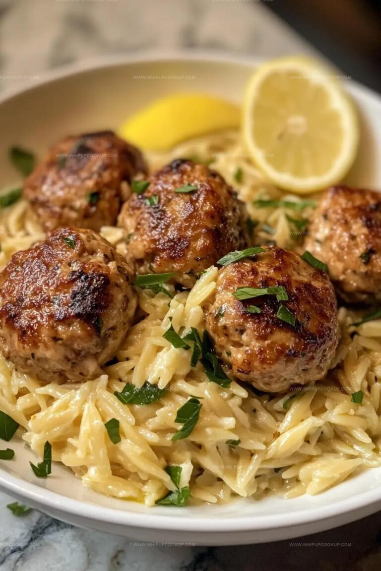 Lemon Chicken Ricotta Meatballs with Garlic Orzo Recipe