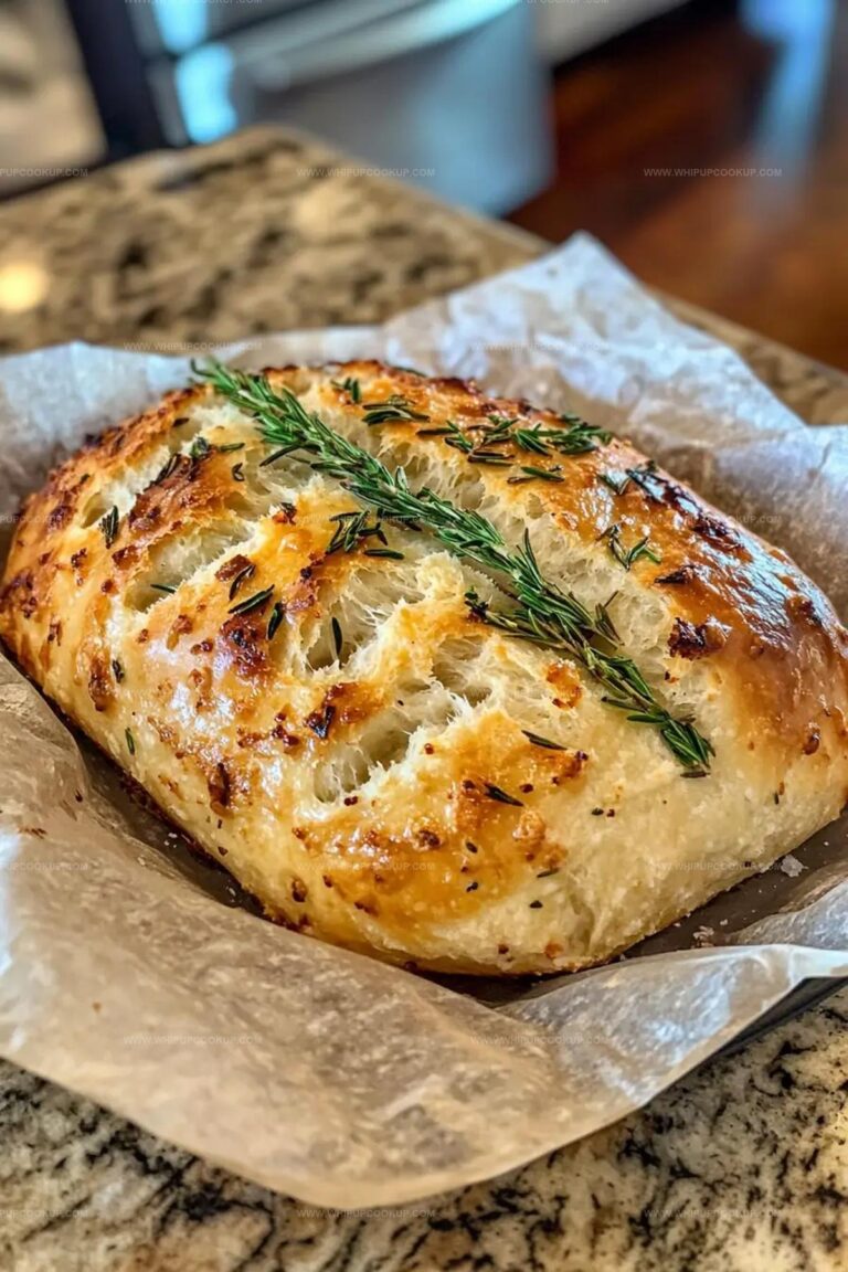 Rustic No-Knead Rosemary Garlic Bread Recipe