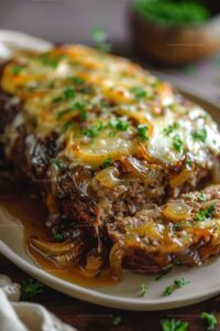 Crockpot French Onion Meatloaf With Melted Swiss Cheese Recipe
