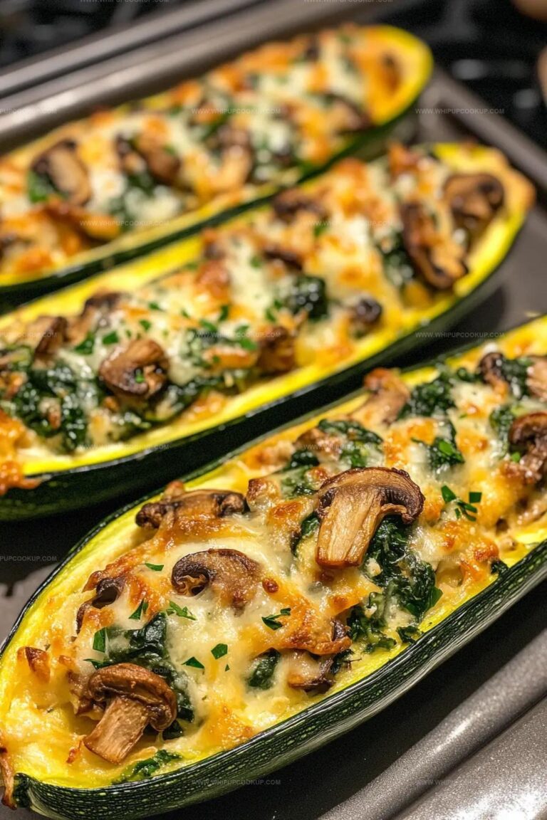Spinach Mushroom and Ricotta Stuffed Zucchini Boats Recipe