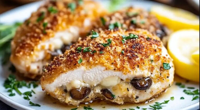 Cheesy Garlic Butter Mushroom Stuffed Chicken Recipe