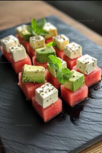 Christmas Watermelon Avocado and Feta Cubes Recipe